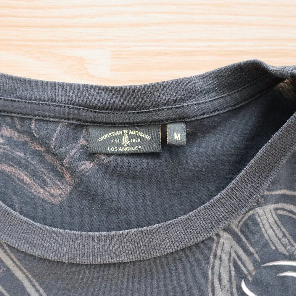 Christian Audigier T-Shirt / Skull Crown Money / Size M / Black / Made in - Picture 6 of 16